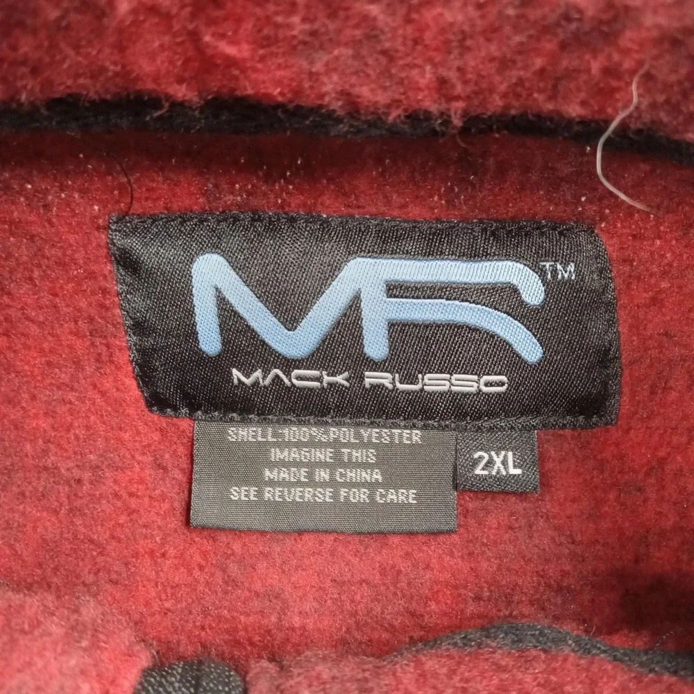 Mack Russo Sweater Mens 2XL Red Plaid Fleece Quarter Zip Mock Neck Pockets‎